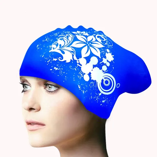 Cuffia da nuoto in silicone personalizzata per ragazze con capelli lunghi che nuotano